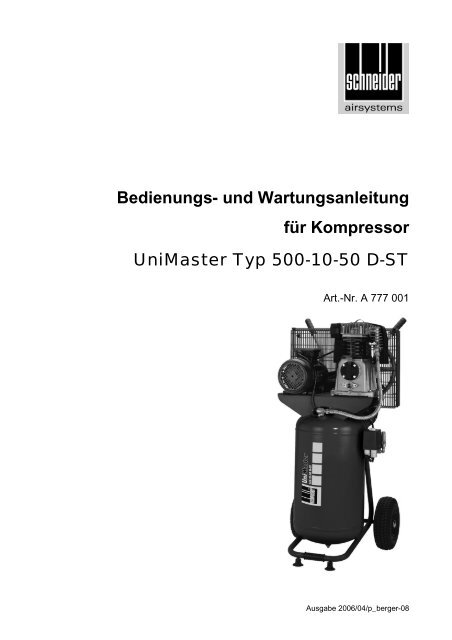 Bedienungs- und Wartungsanleitung für Kompressor UniMaster Typ ...
