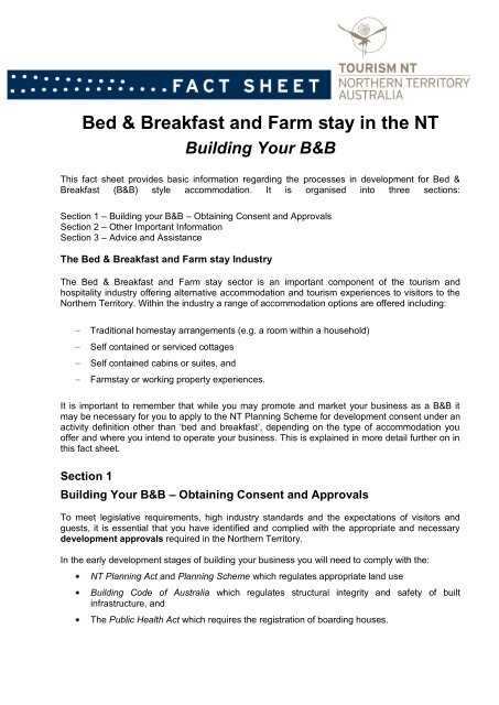 Bed & Breakfast Fact Sheet - Tourism NT Corporate Site