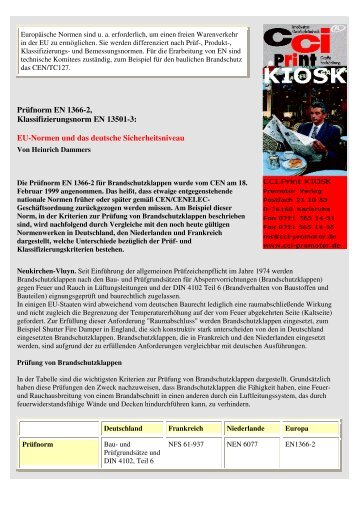 Prüfnorm EN 1366-2, Klassifizierungsnorm EN 13501-3: EU ...