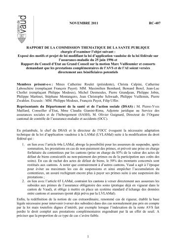 Rapport de la commission - RC 407 - Canton de Vaud