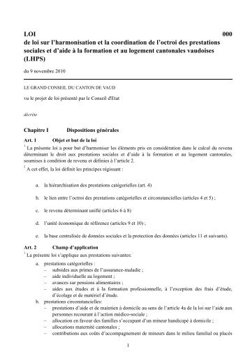 LHPS adoptée par le Grand Conseil le 09.11.10 - Canton de Vaud