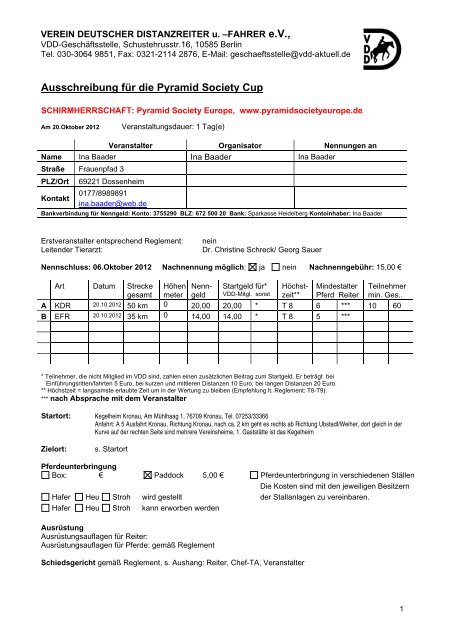 Ausschreibung - Verein Deutscher Distanzreiter