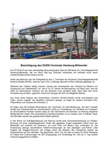 Besichtigung des DUSS-Terminals Hamburg-Billwerder - VDEI