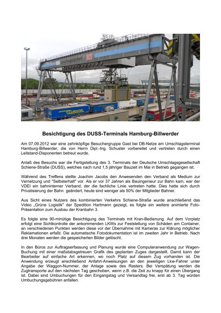 Besichtigung des DUSS-Terminals Hamburg-Billwerder - VDEI