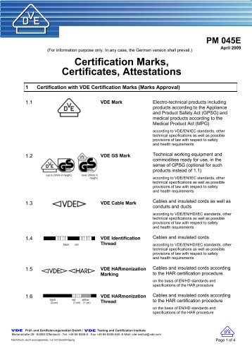 Certification Marks, Certificates, Attestations - PM045e (April ... - VDE