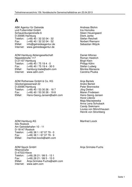 Teilnehmerliste - Verein der Getreidehändler der Hamburger Börse eV