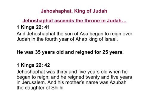 Jehoshaphat, King of Judah - Christadelphian Studies