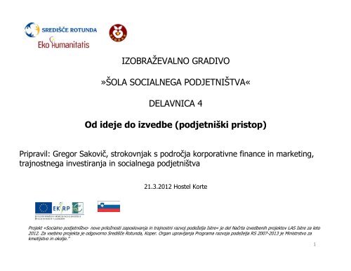 podjetniški pristop - Eko Humanitatis