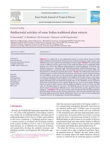 Antibacterial activities of some Indian traditional plant extracts