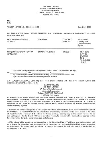 OIL INDIA LIMITED (A Govt. of India Enterprise) Contracts ...