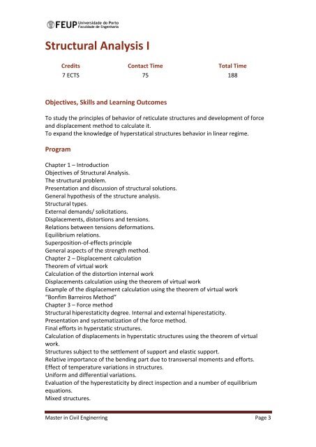 MASTER IN CIVIL ENGINEERING - Faculdade de Engenharia da ...