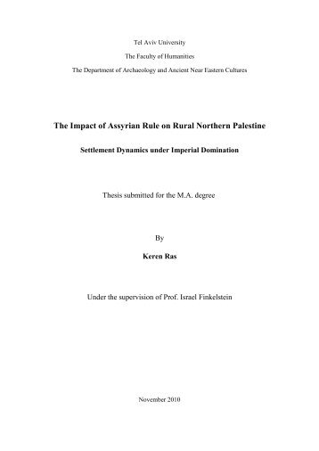 The Impact of Assyrian Rule on Rural Northern Palestine
