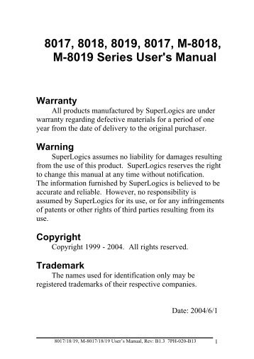 8017, 8018, 8019, 8017, M-8018, M-8019 Series User's Manual