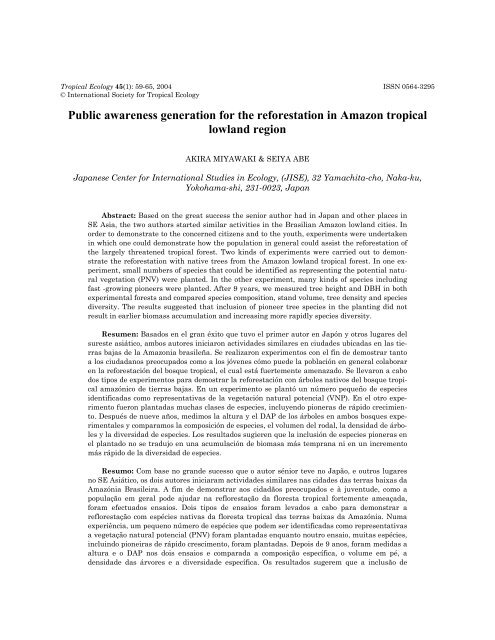 Public awareness generation for the reforestation in Amazon tropical ...