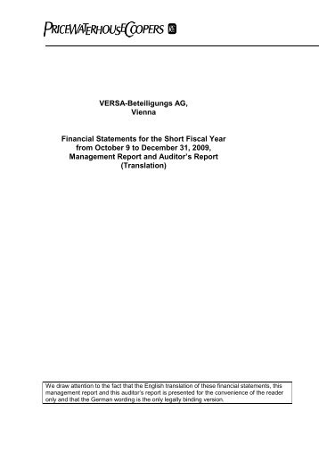VERSA-Beteiligungs AG, Vienna Financial Statements for ... - Vig.com