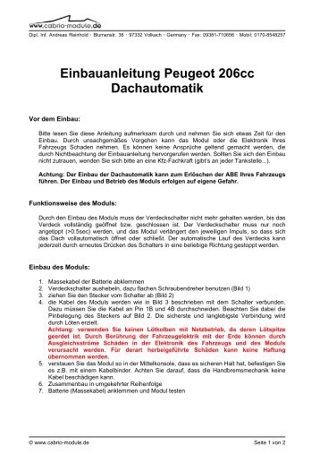 Schaltplan Dach Peugeot 206 Cc