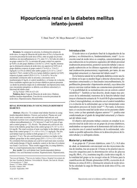 Hipouricemia renal en la diabetes mellitus infanto-juvenil