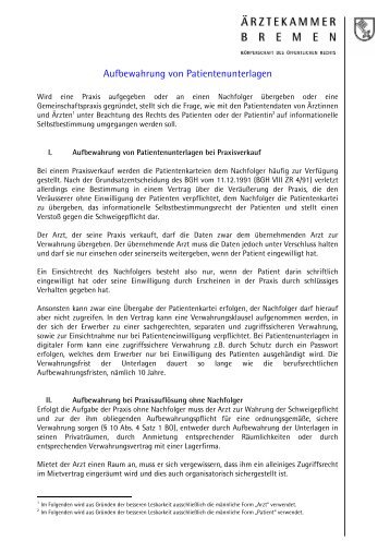 Aufbewahrungsfristen patientenunterlagen