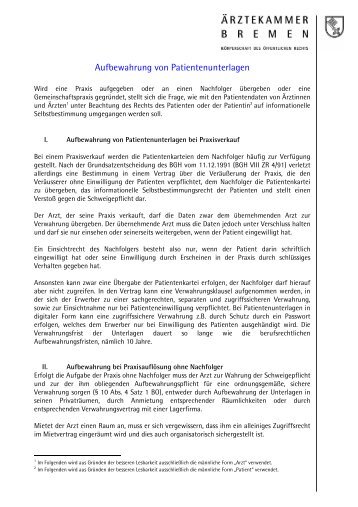 Aufbewahrung von Patientenunterlagen