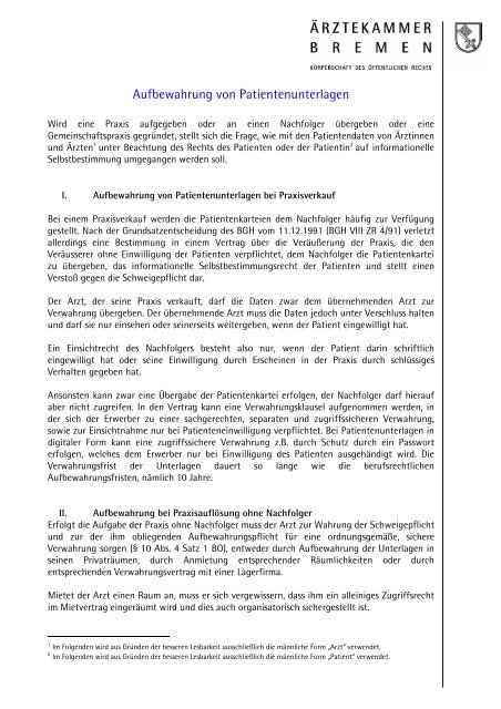 Aufbewahrung von Patientenunterlagen