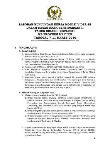 laporan kunjungan kerja komisi v dpr-ri dalam reses masa ...