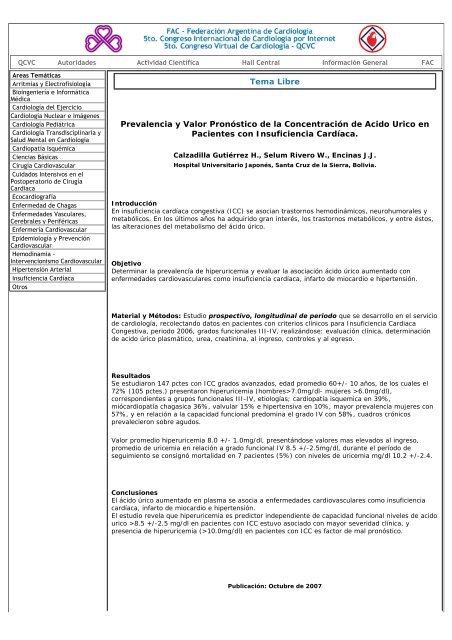 Prevalencia y Valor Pronóstico de la Concentración de Acido Urico ...