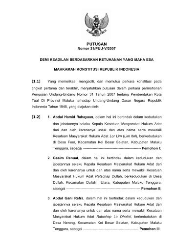 31/PUU-V/2007 - Fakultas Hukum Universitas Sam Ratulangi