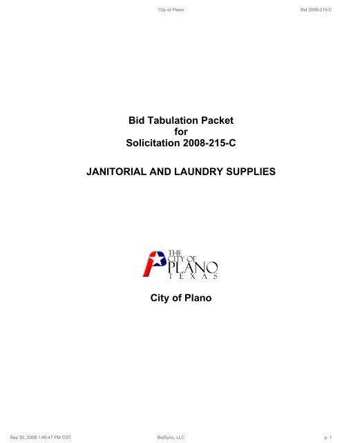 Bid Tabulation Packet for Solicitation 2008-215-C JANITORIAL AND ...
