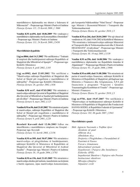 Legjislacioni Shqiptar 2001-2009