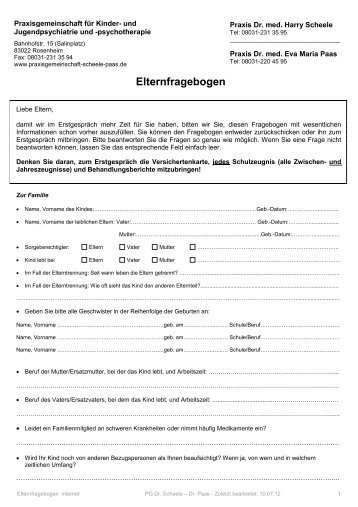 Elternfragebogen - PRAXISGEMEINSCHAFT für Kinder- und ...