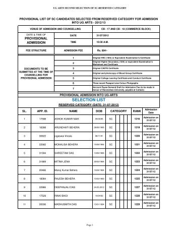 arts - second selection of sc-reserved category - Ravenshaw ...