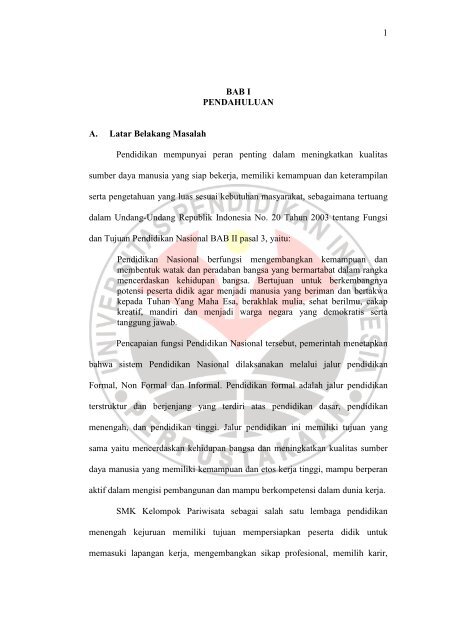 1 Bab I Pendahuluan A Latar Belakang Repository Upi