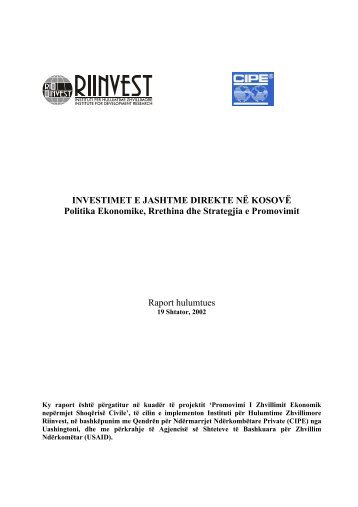 Investimet e Jashtme Direkte në Kosovë - Riinvest