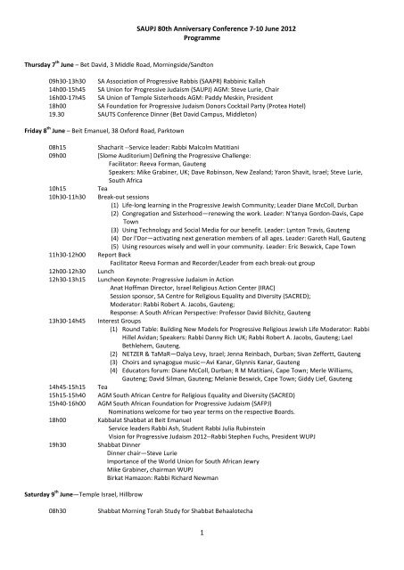 Read the full, updated programme. - South African Union for ...