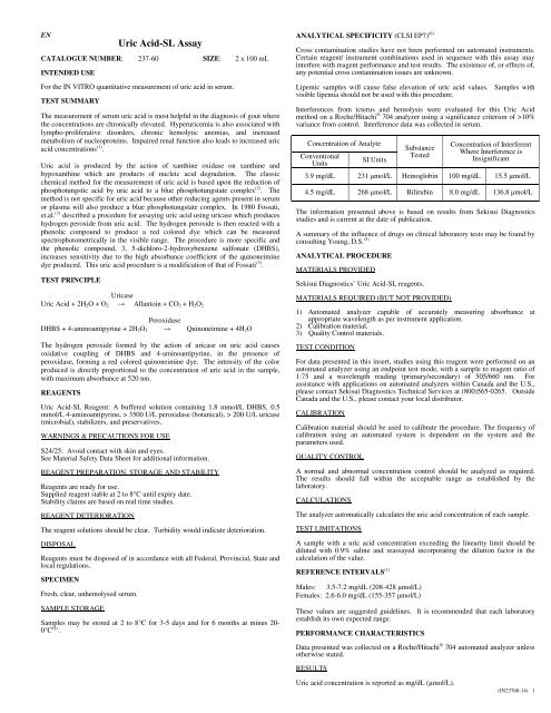 Uric Acid-SL Assay - Sekisui Diagnostics