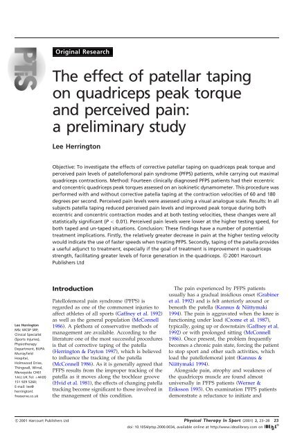 The effect of patellar taping on quadriceps peak torque and ...