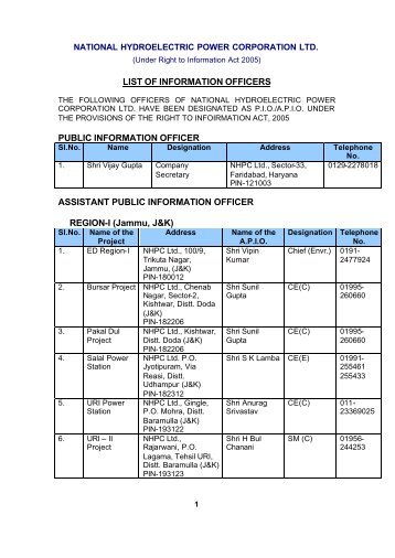 LIST OF INFORMATION OFFICERS PUBLIC ... - THDC India LTD