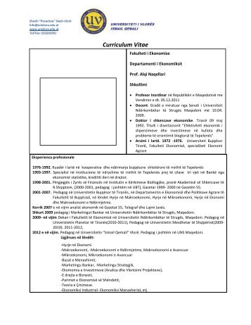 Curriculum Vitae - UNIVERSITETI I VLORES 'Ismail Qemali'