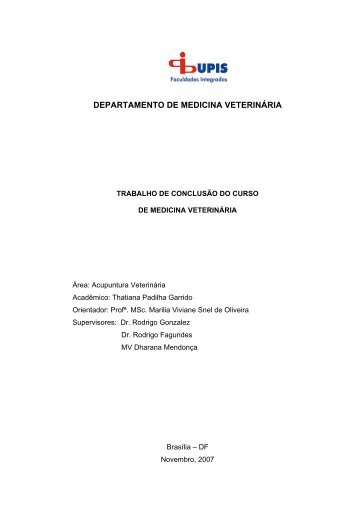 DEPARTAMENTO DE MEDICINA VETERINÁRIA - UPIS