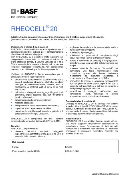 RHEOCELL 20 - BASF Construction Chemicals Italia S.p.A.