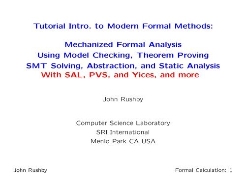 Tutorial Intro. to Modern Formal Methods - Computer Science ...