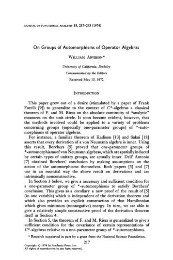 On Groups of Automorphisms of Operator Algebras This paper grew ...