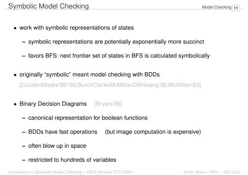 Introduction to Bounded Model Checking Armin Biere FATS Seminar