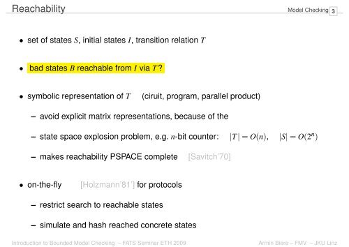 Introduction to Bounded Model Checking Armin Biere FATS Seminar