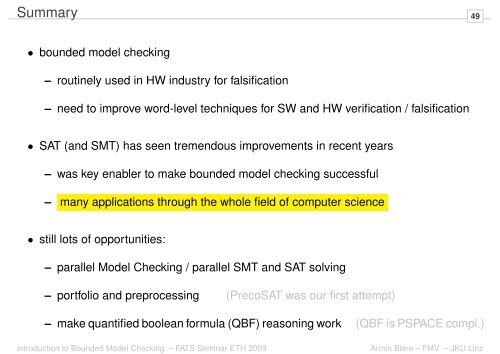 Introduction to Bounded Model Checking Armin Biere FATS Seminar