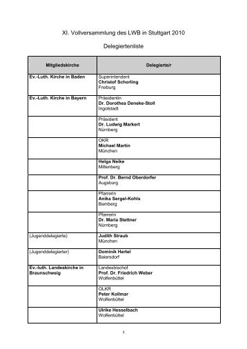 XI. Vollversammlung des LWB in Stuttgart 2010 ... - VELKD