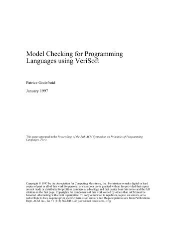 Model Checking for Programming Languages using VeriSoft