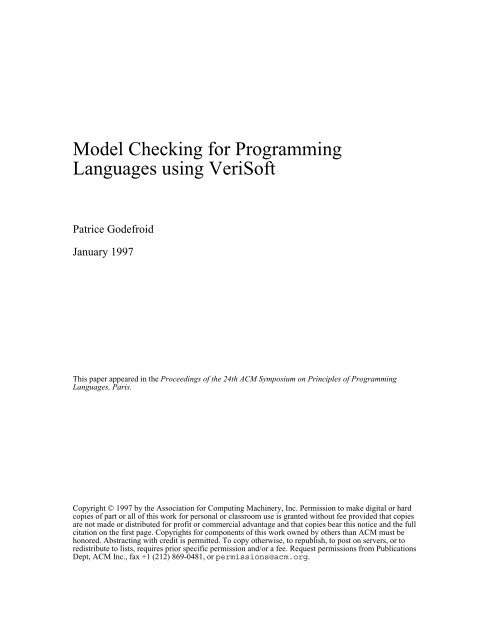 Model Checking for Programming Languages using VeriSoft