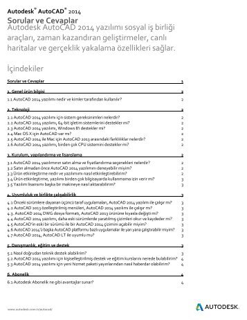 Sorular ve Cevaplar İçindekiler Autodesk AutoCAD 2014 yazılımı ...