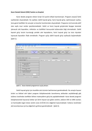Karar Destek Sistemi (DSS) Yazılımı ve Arayüzü Karar ... - Biyogaz.org